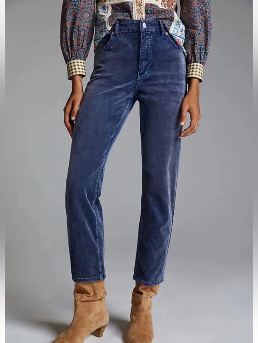 Pilcro Anthropologie The Vintage Straight Pants Blue Corduroy 25